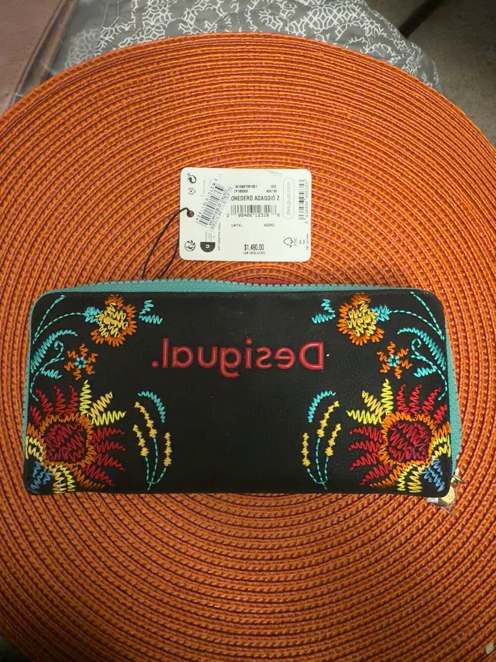 Desigual Onedero Adaggio Z Wallet Black Floral Embroidered
